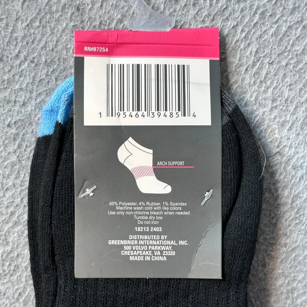 Juncture Socks Womens 5-9 Black Athletic Low Cut 3 Pair Arch Support Neon Accent